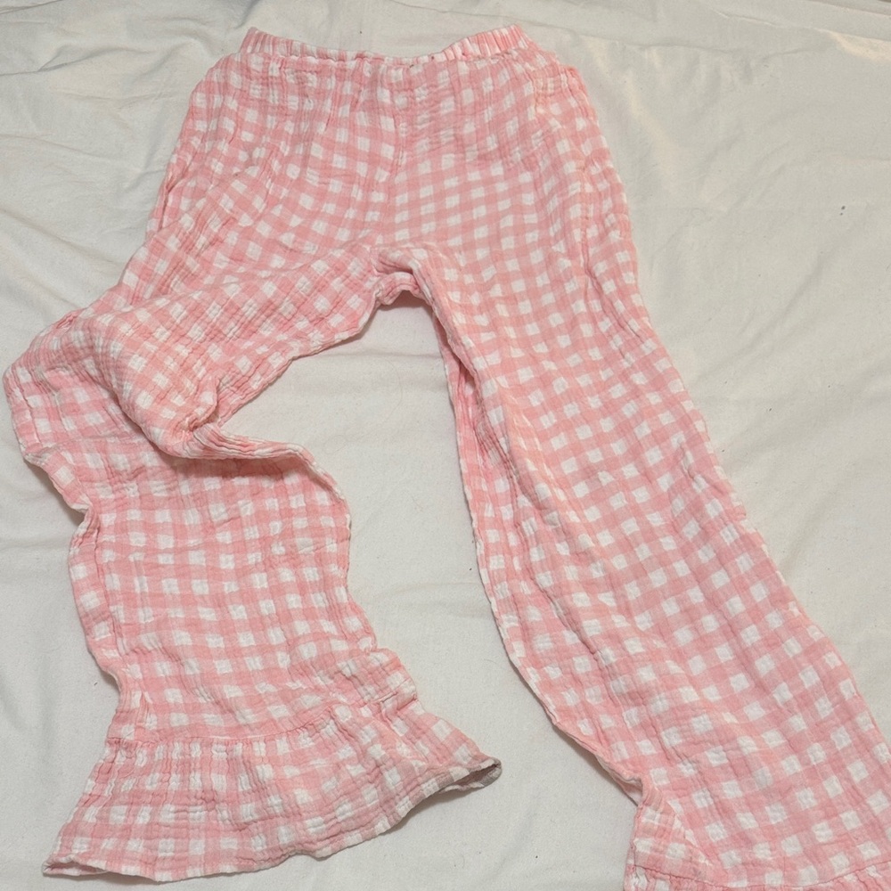 Amazon Essentials Pink and White Plaid Flare Pants